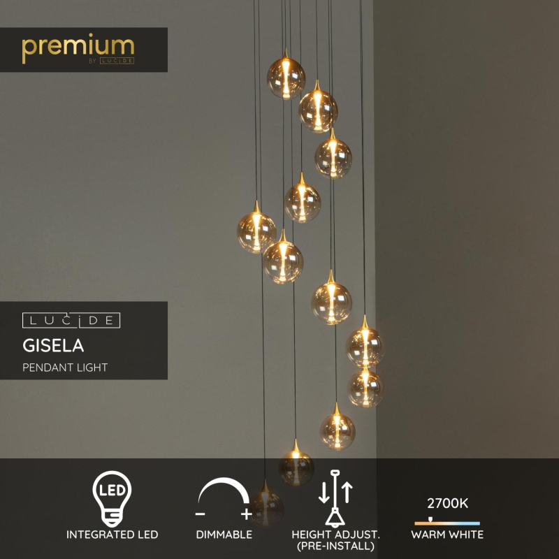 Lucide GISELA - Závesné svietidlo - Ø 61 cm - LED Rozm. - 12x3,6W 2700K - Jantárová